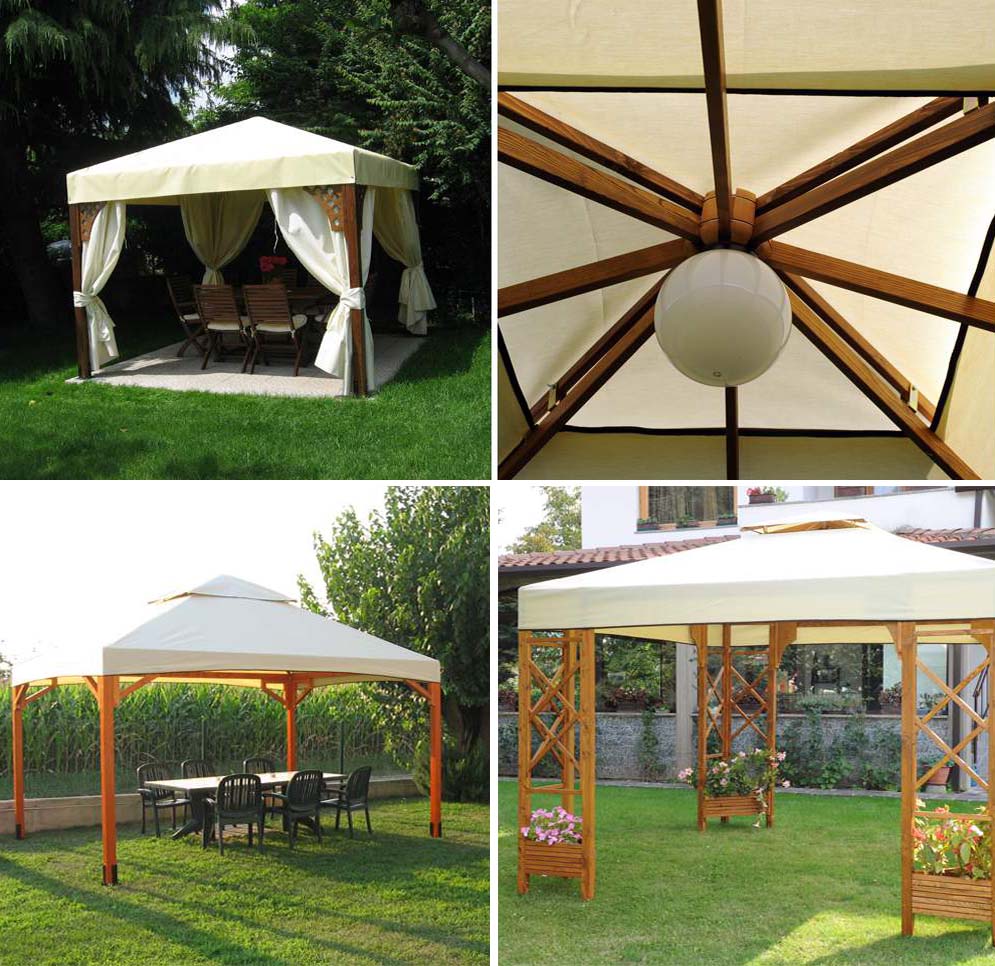 Gazebo legno noce con tende