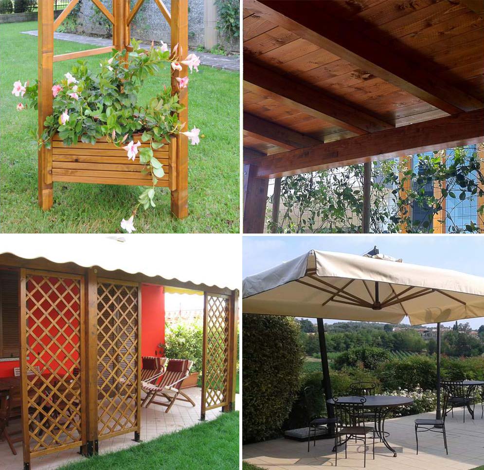 Arredamenti completi in legno - gazebo Marika con fioriera angolare